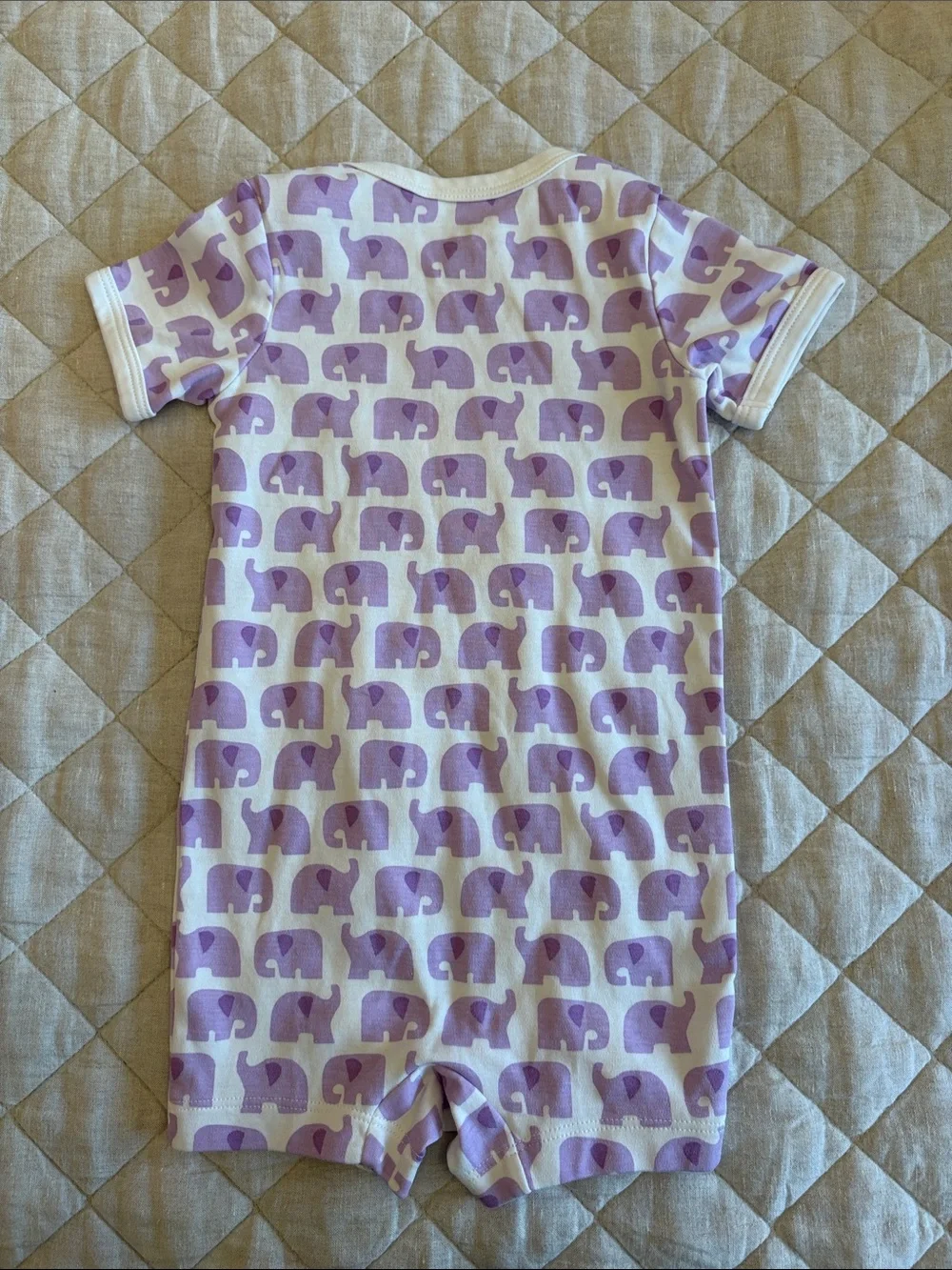NWOT Primary Purple and White Elephant Short Sleeve Pajama Romper